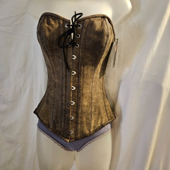 NWT 1 of a Kind Corset/FREE Skirt Brown Suede S 22" - Picture 2 of 16